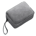 Gray pu leather electronic accessories travel organizer case with water-resistant finish and wrist strap