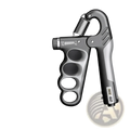 Gray electronic grip strength trainer with digital display and adjustable spring for hand strength training