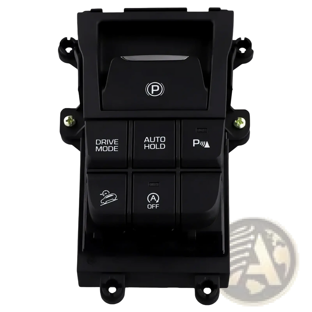 Black plastic electronic hand brake switch for Tucson 2016 2017 with buttons for drive mode auto hold parking brake and off
