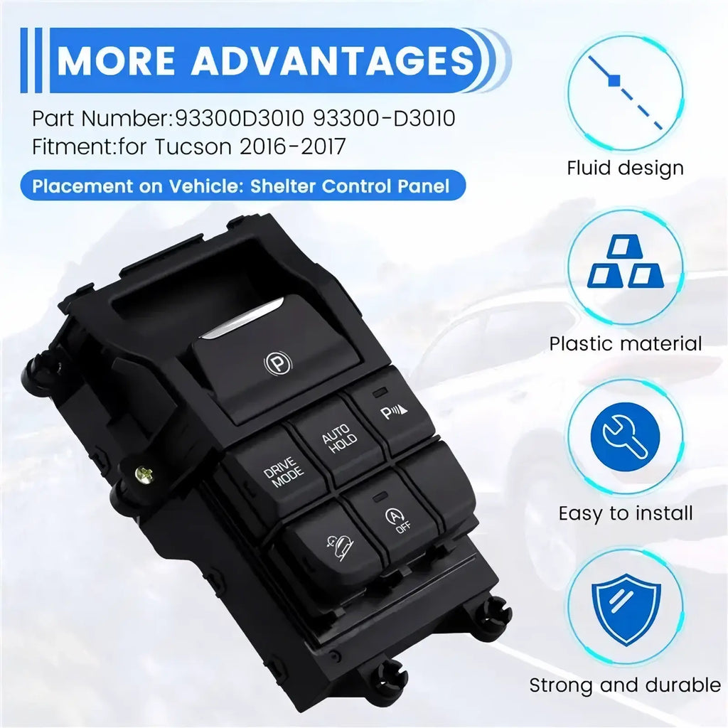 Black plastic electronic hand brake switch for Tucson 2016 2017 with buttons for park drive mode auto hold and off