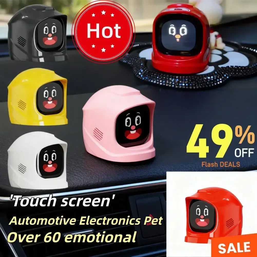 Cute colorful electronic pet robot with touch screen and smiling face featuring interactive sound effects