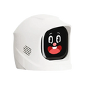 White plastic electronic pet robot with touch screen displaying cartoon face and sound effects features