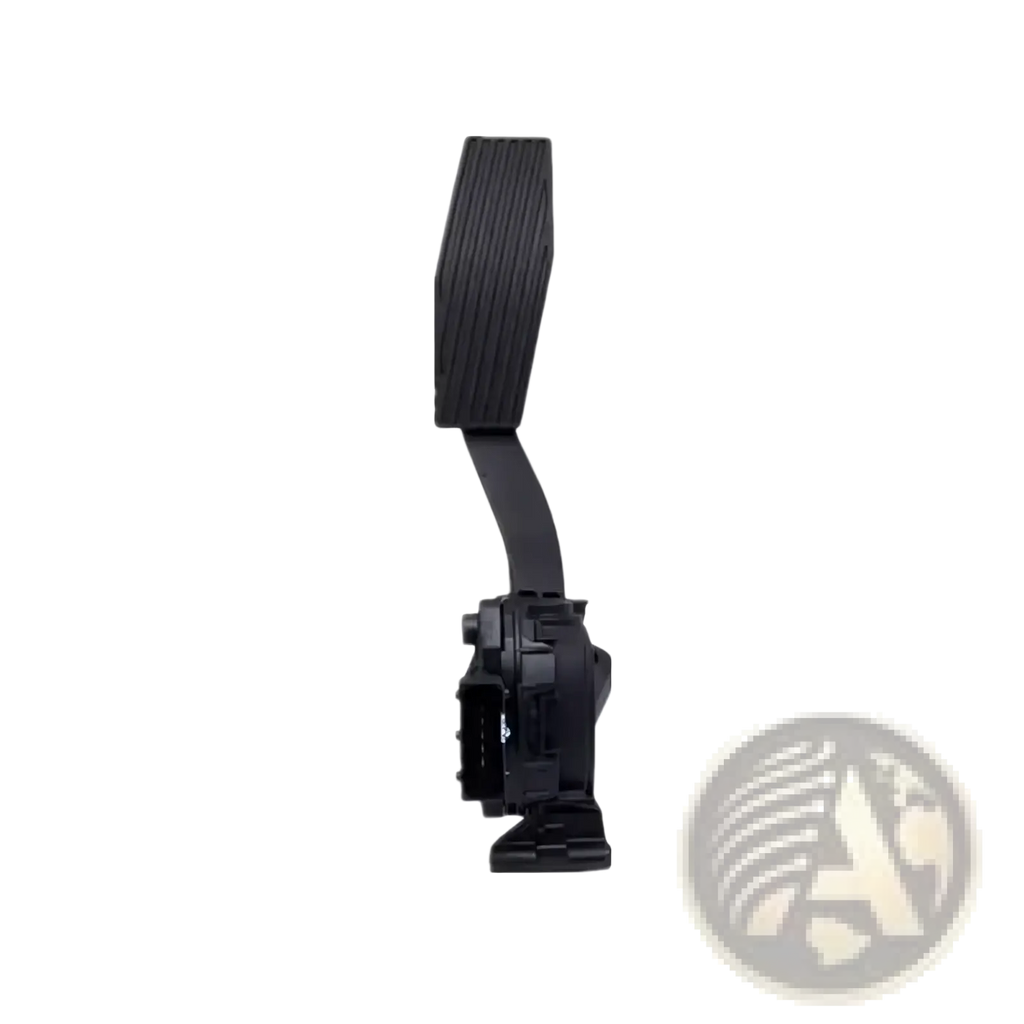 Black plastic electronic throttle pedal assembly for gm cars with textured grip and integrated connector housing back view