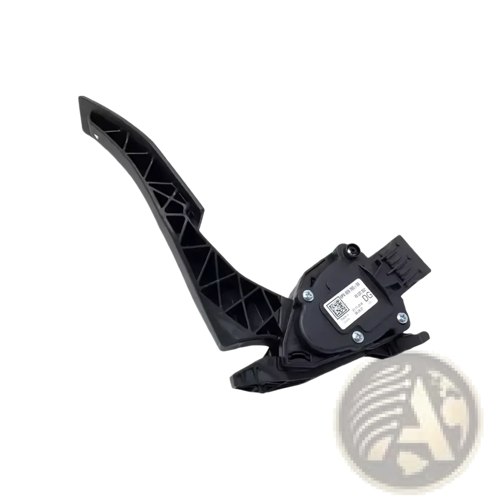 Black plastic electronic throttle pedal assembly for GM cars with integrated sensor and mounting bracket shown from the back side