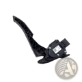 Black plastic electronic throttle pedal assembly for GM cars with integrated sensor and mounting bracket shown from the back side