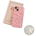 Electroplated 3d pleated phone case in glossy pink with a crinkled texture shown from the back side for iphone
