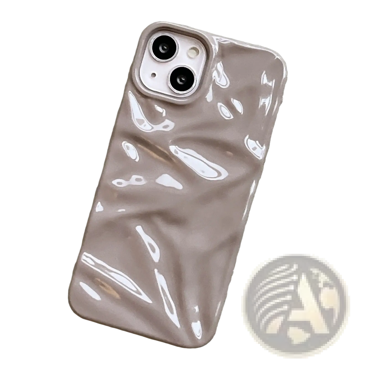A glossy mauve electroplated 3d pleated phone case with a textured crinkled surface shown from the back side