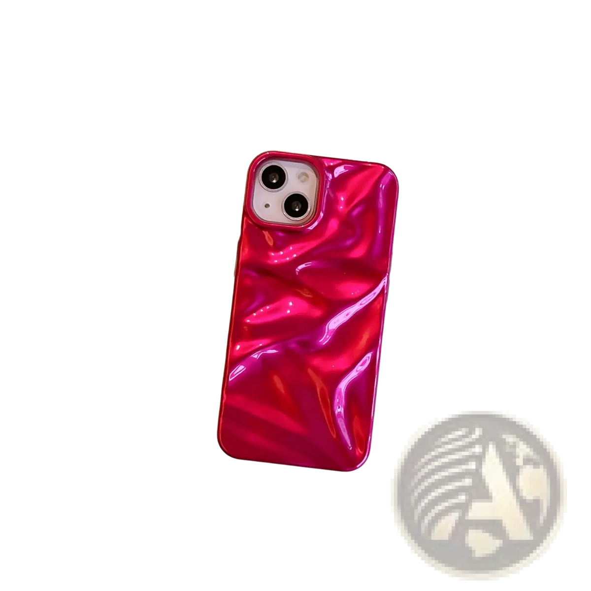 Electroplated 3d pleated phone case back showing vibrant pink glossy fluid wave texture for stylish protection