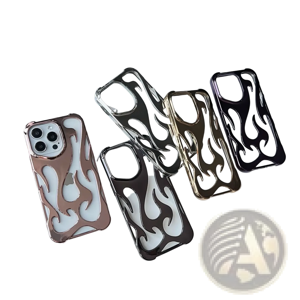A set of five sleek electroplating flame phone cases for iphone 13 pro in rose gold silver and black with glossy finish backs