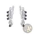 Elegant black teardrop zircon leaf stud earrings in silver with clear crystals and a leaf-inspired design