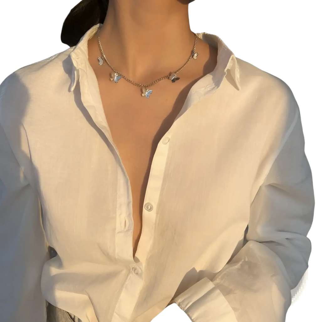 Silver butterfly pendant necklace with delicate chain from the elegant butterfly charm choker necklace collection