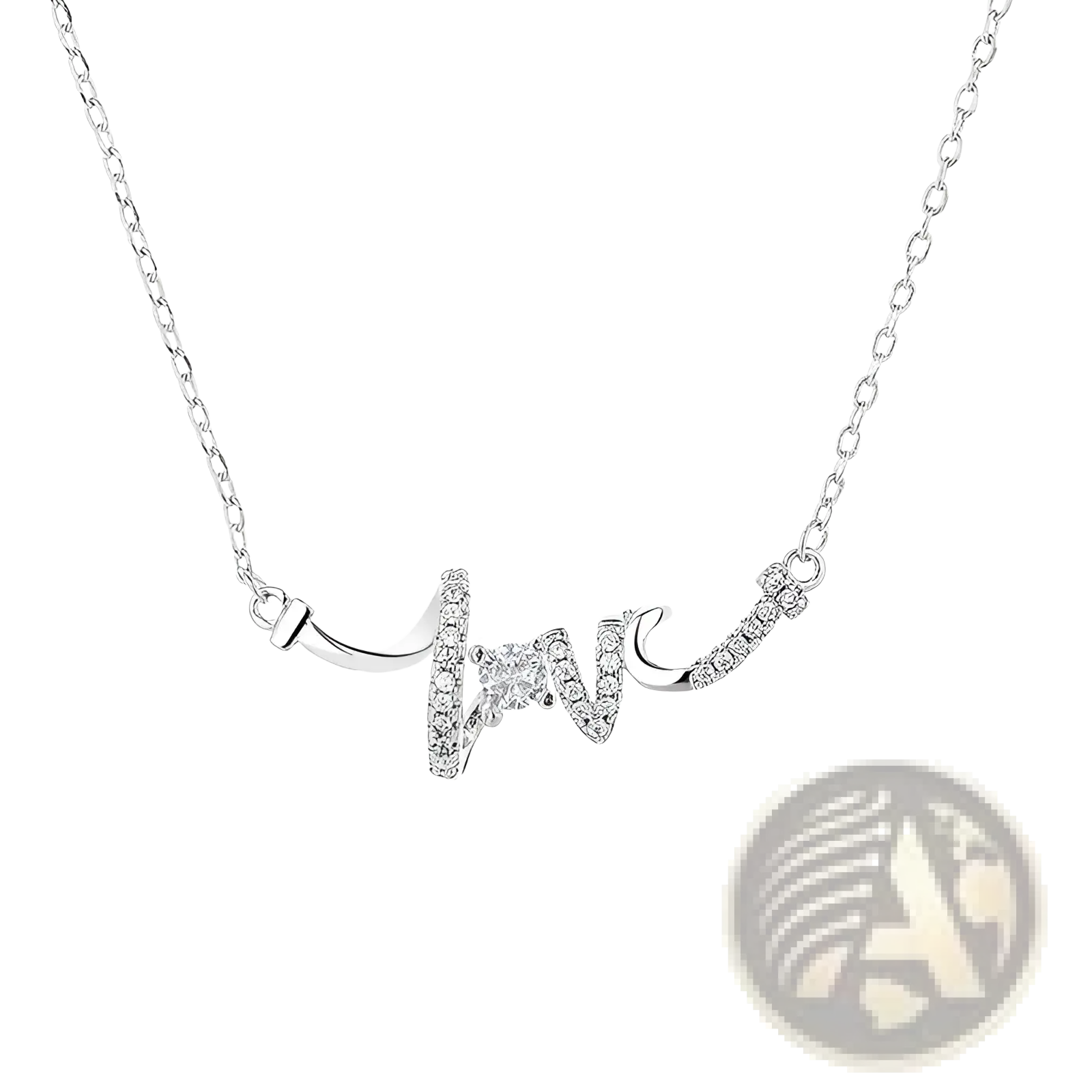 Elegant cursive love pendant necklace in silver with delicate i and l design adorned with sparkling clear stones