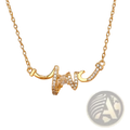 Gold-toned elegant cursive love pendant necklace with heart-shaped clear crystals and intricate flowing design