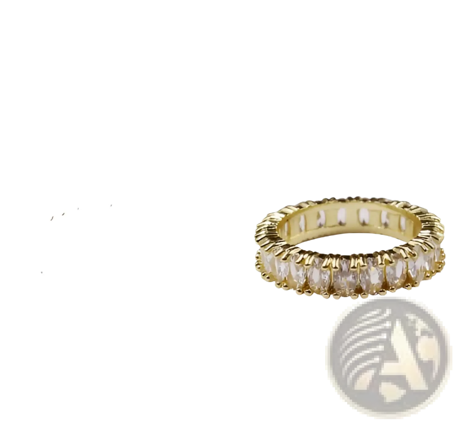 Gold-toned eternity ring with a continuous row of clear faceted stones from elegant eternity gemstone and pearl collection