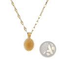 Elegant gold sunburst durian pendant necklace featuring a detailed spiked circular design with linked chain