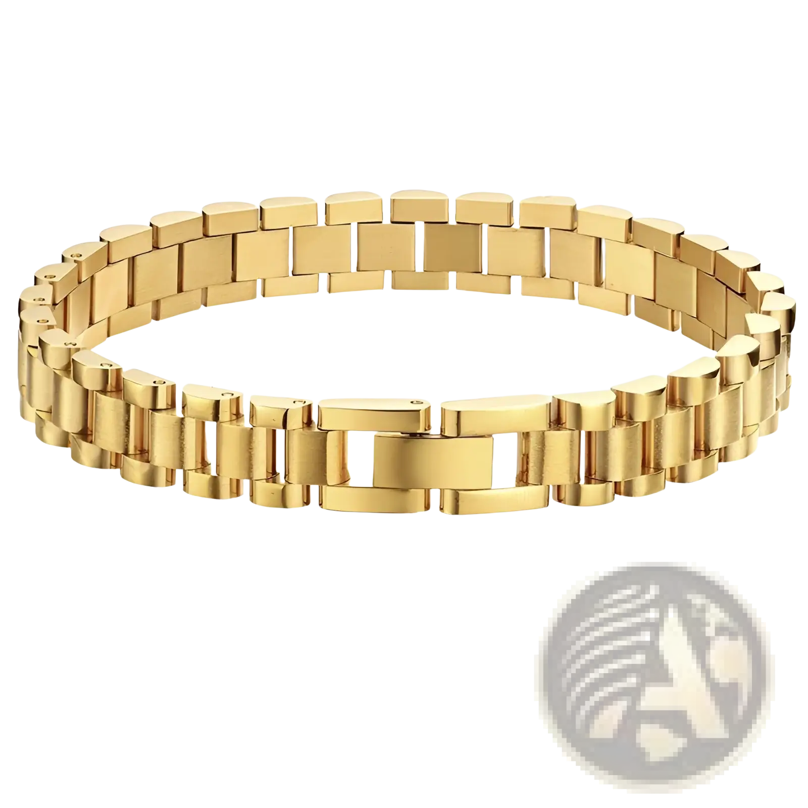 Elegant gold titanium link bracelet with pearl accents and gold-toned stainless steel classic link design