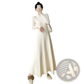 Off-white ribbed knit long sleeve midi dress with high neck for elegant and versatile wear