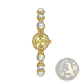 Gold-toned elegant pearl bracelet quartz watch for women with a quilted bezel and classic analog dial