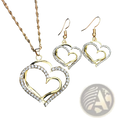 Elegant rhinestone heart jewelry set with gold heart pendant necklace and matching crystal-adorned earrings