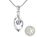 Elegant zircon twist teardrop pendant necklace in silver with a central round-cut clear gemstone and twisted design