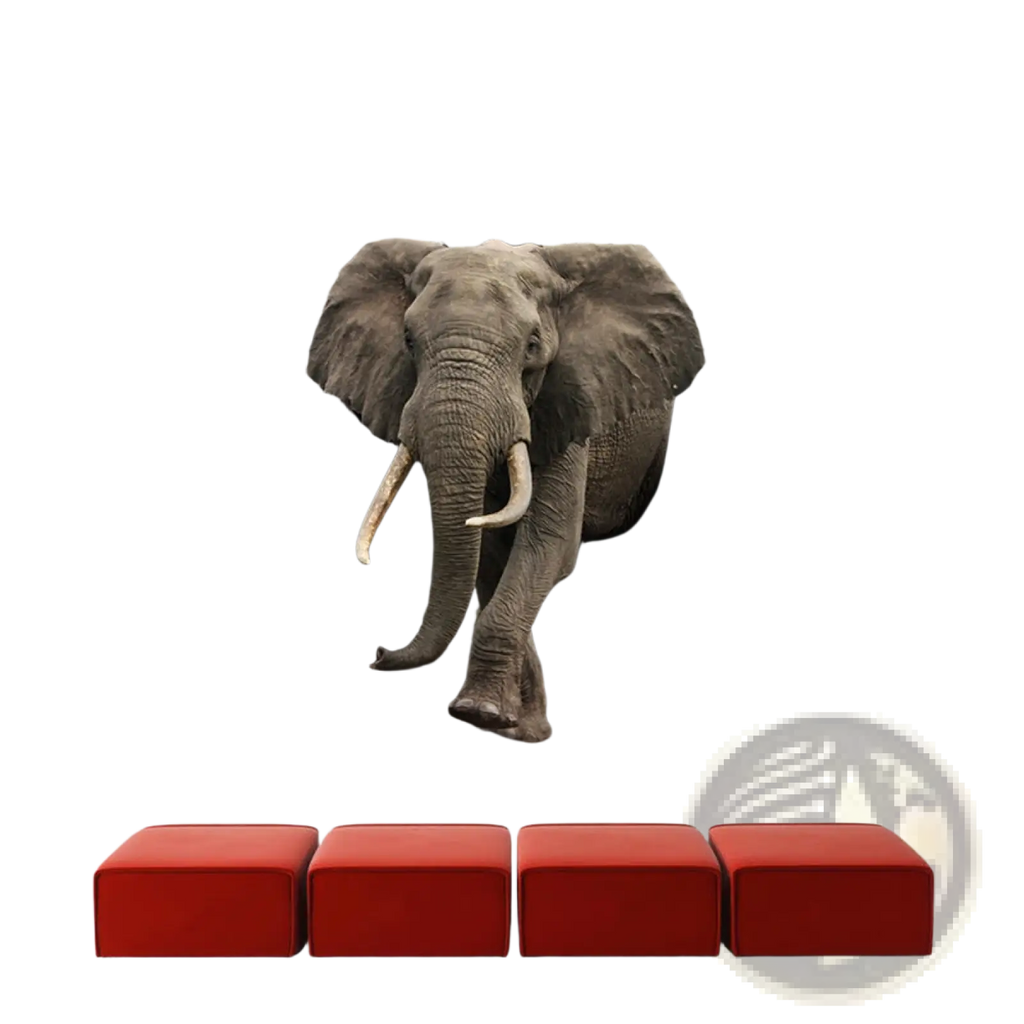 A realistic gray elephant with white tusks bursts through a cracked wall on 3d canvas wall art decor