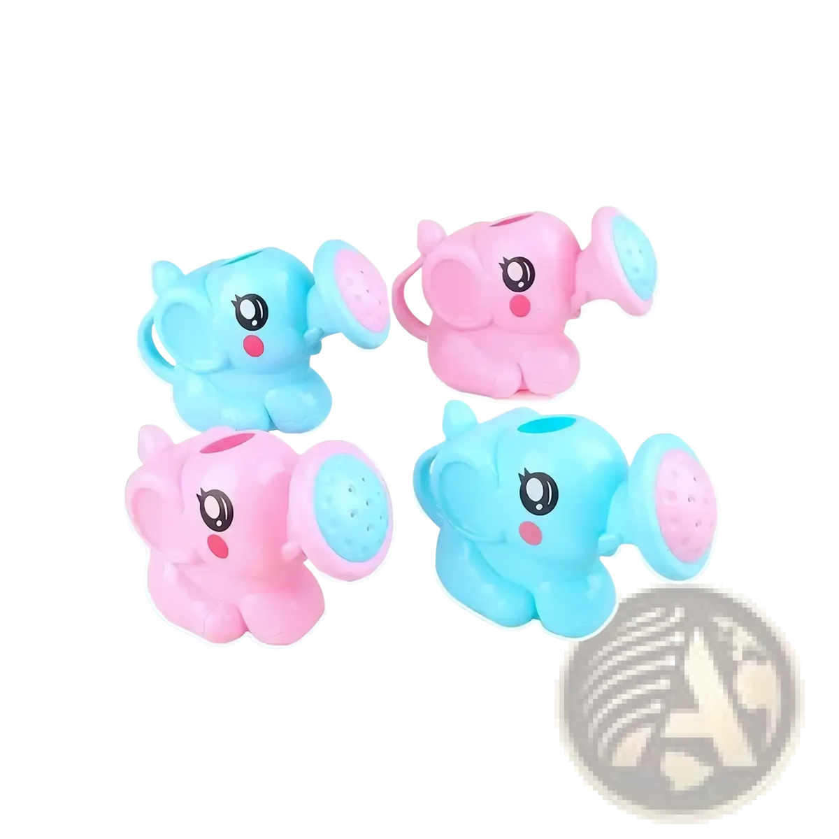 Cute pink and blue plastic elephant baby bath shower toy water sprayers with googly eyes and rosy cheeks