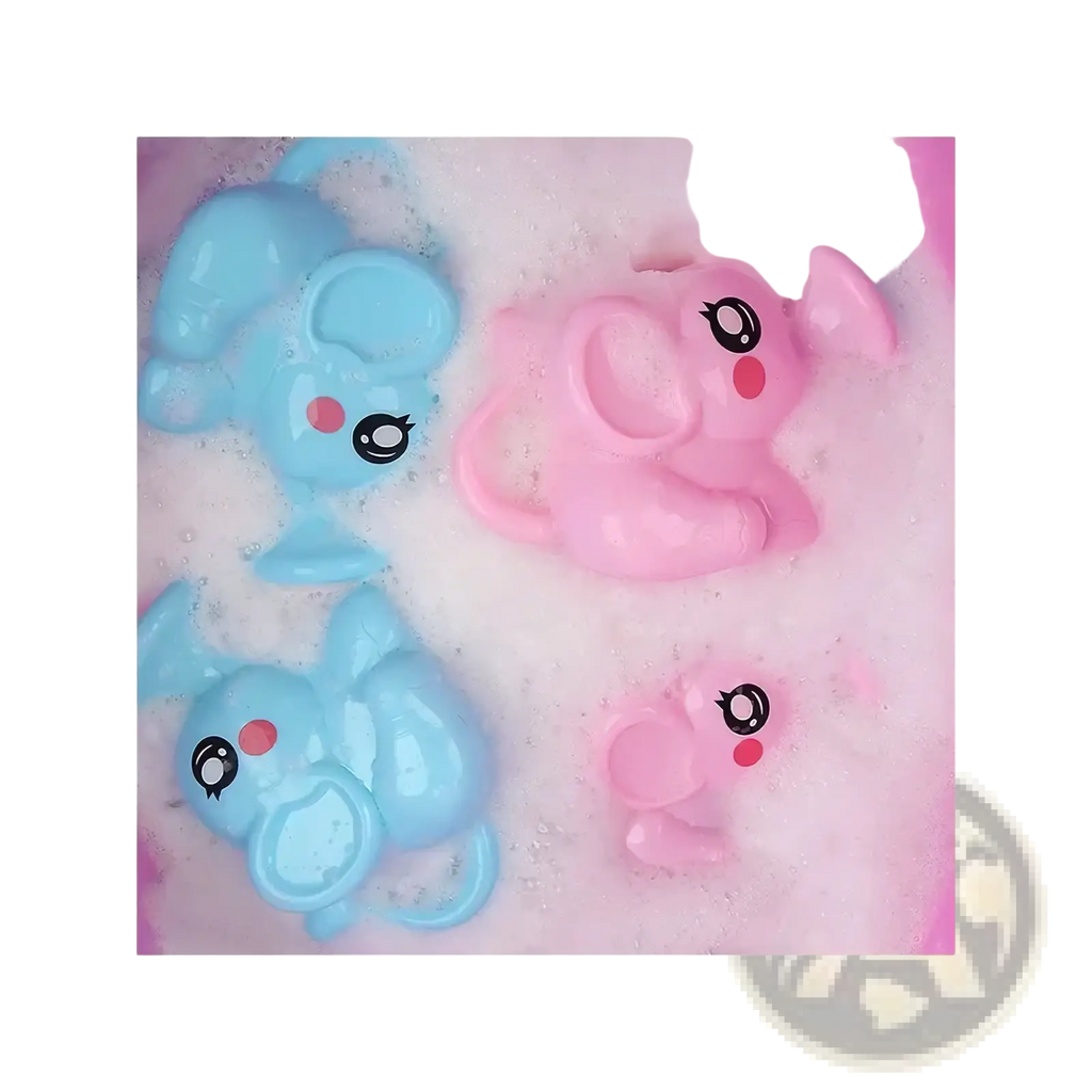 Pink and blue plastic elephant baby bath shower toys with cute cartoon eyes and rosy cheeks water sprayers