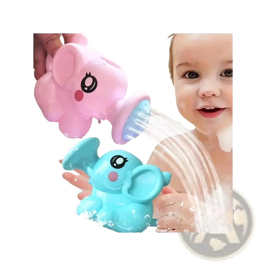 Pink and blue plastic elephant baby bath shower toy water sprayers with cute cartoon faces for toddlers