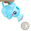 Light blue plastic elephant-shaped baby bath toy water sprayer with black and pink facial features