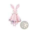 Elephant baby comforter blanket soft plush toy featuring a pink plush bunny with embroidered face and polka-dotted collar