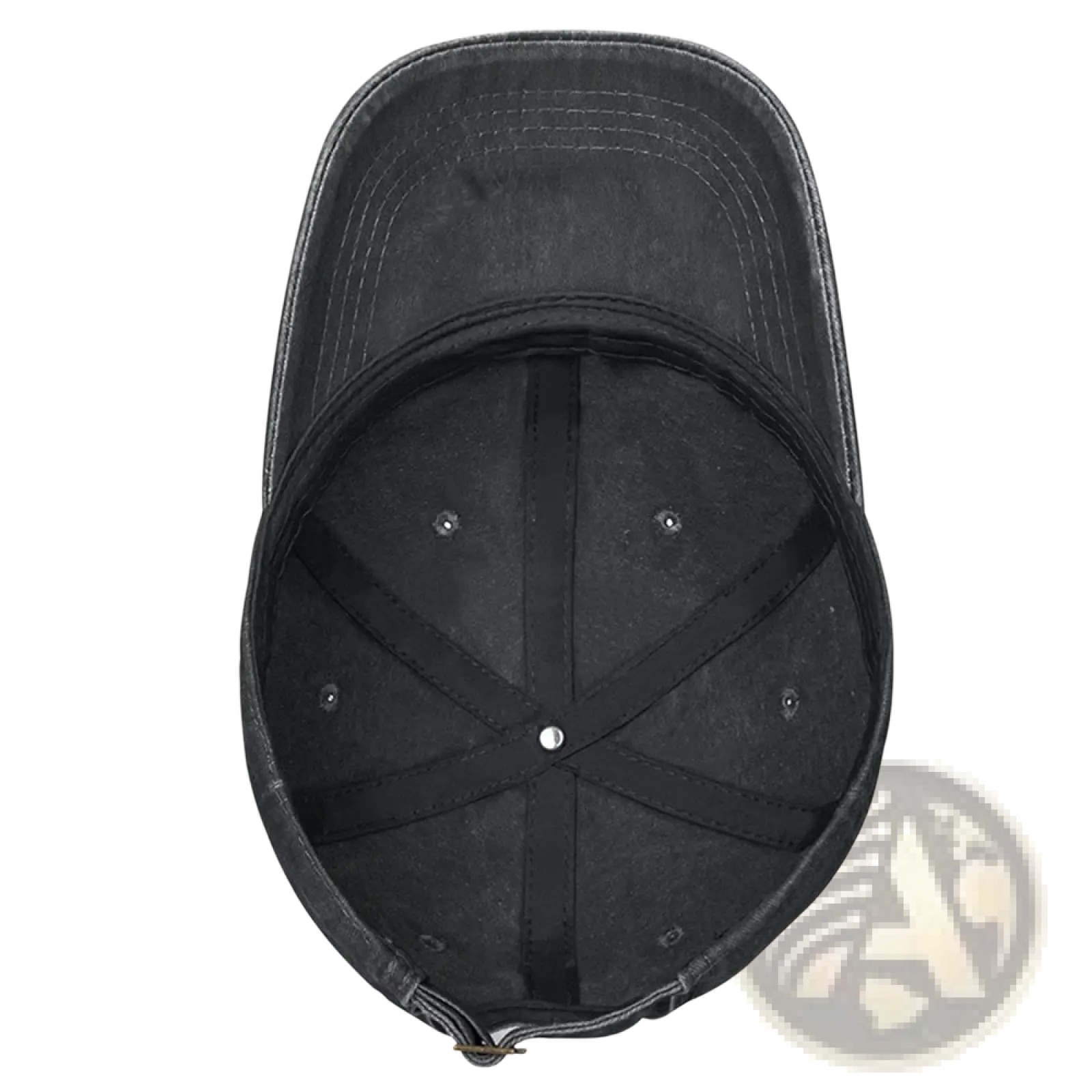 Black denim baseball cap with curved brim, visible stitching, and elephant embroidered vintage washed cotton design