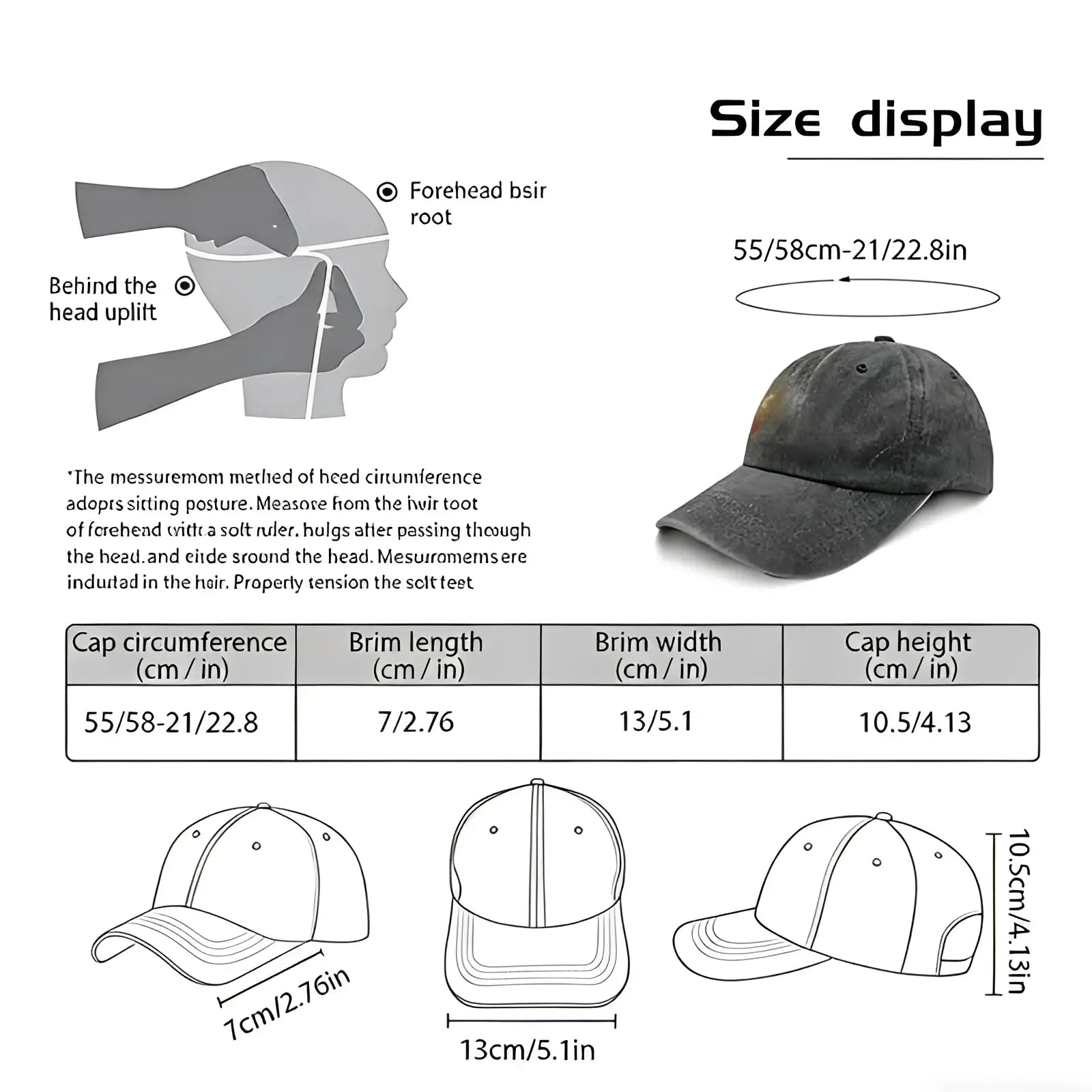 Dark gray elephant embroidered vintage washed cotton baseball cap with curved brim and adjustable back shown from behind