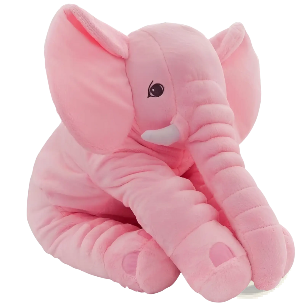 Pink plush elephant toy soft stuffed animal pillow for kids with soft fabric embroidered black eye and white tusks