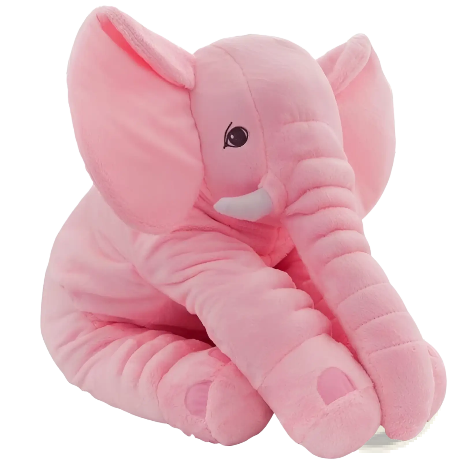 Pink plush elephant toy soft stuffed animal pillow for kids with soft fabric embroidered black eye and white tusks