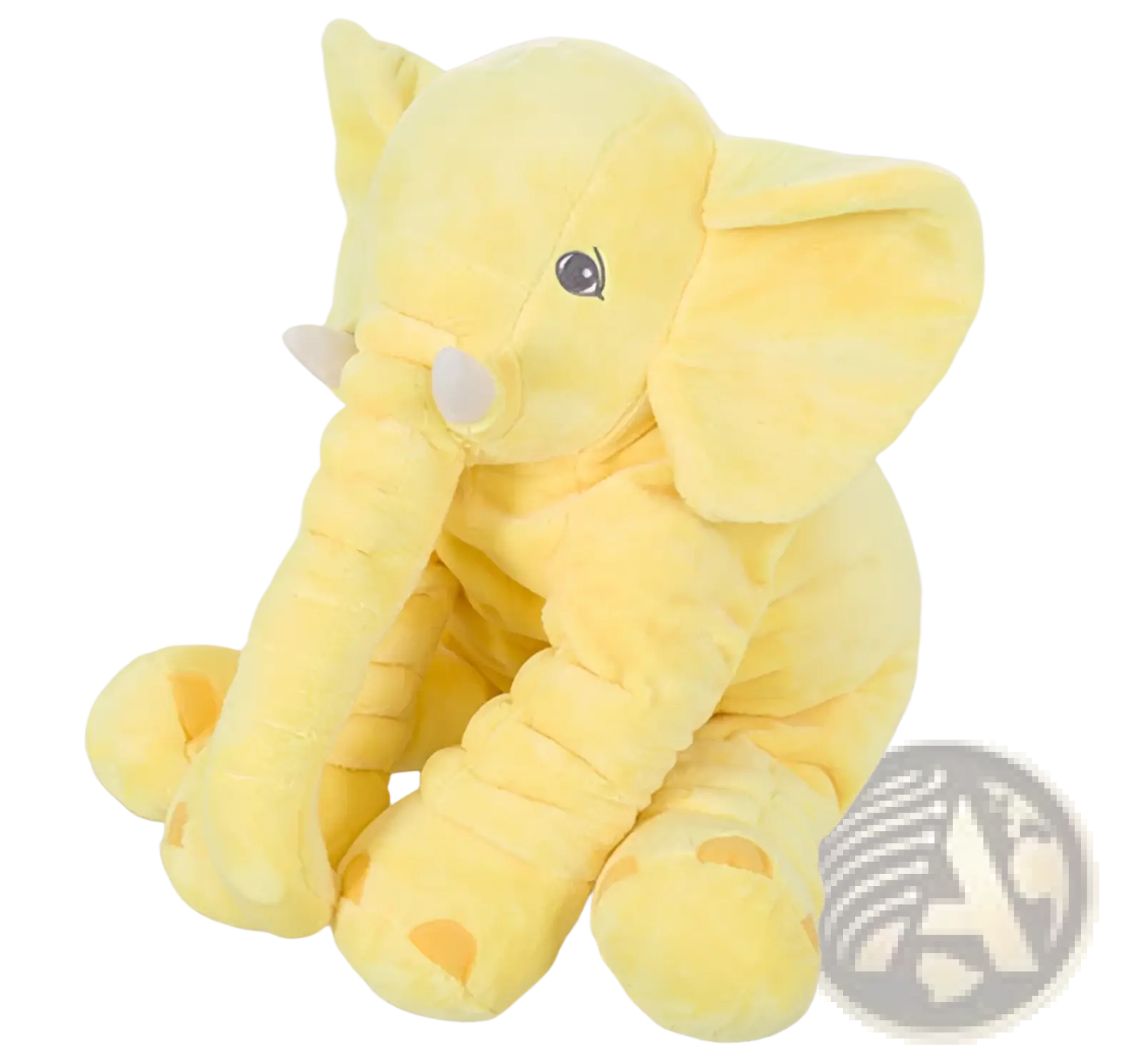 Soft bright yellow elephant plush toy with embroidered black eyes and white nose for kids pillow and stuffed animal