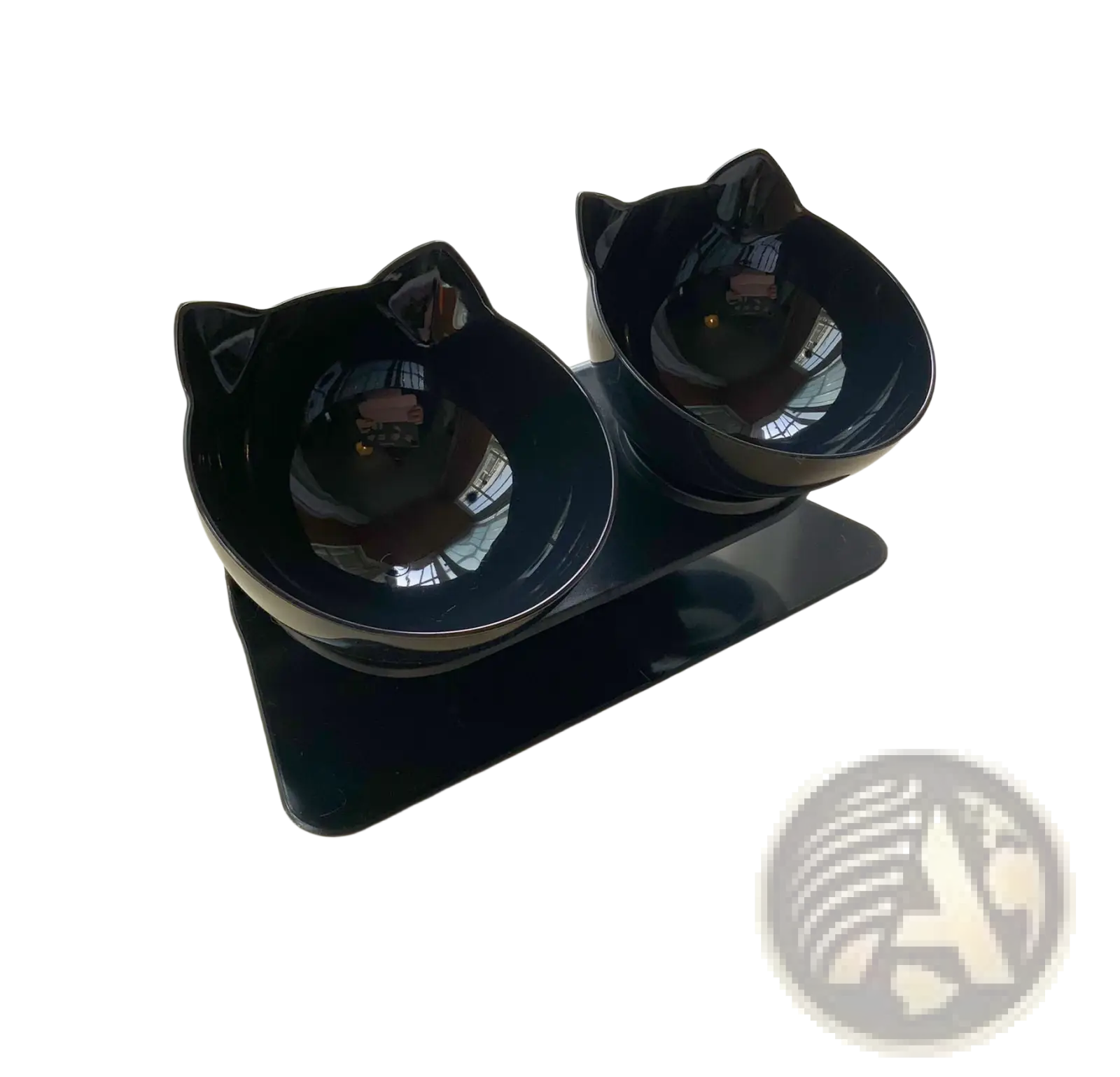 Black cat-shaped ceramic elevated cat bowl tilted 15 degree double feeder stand for pets