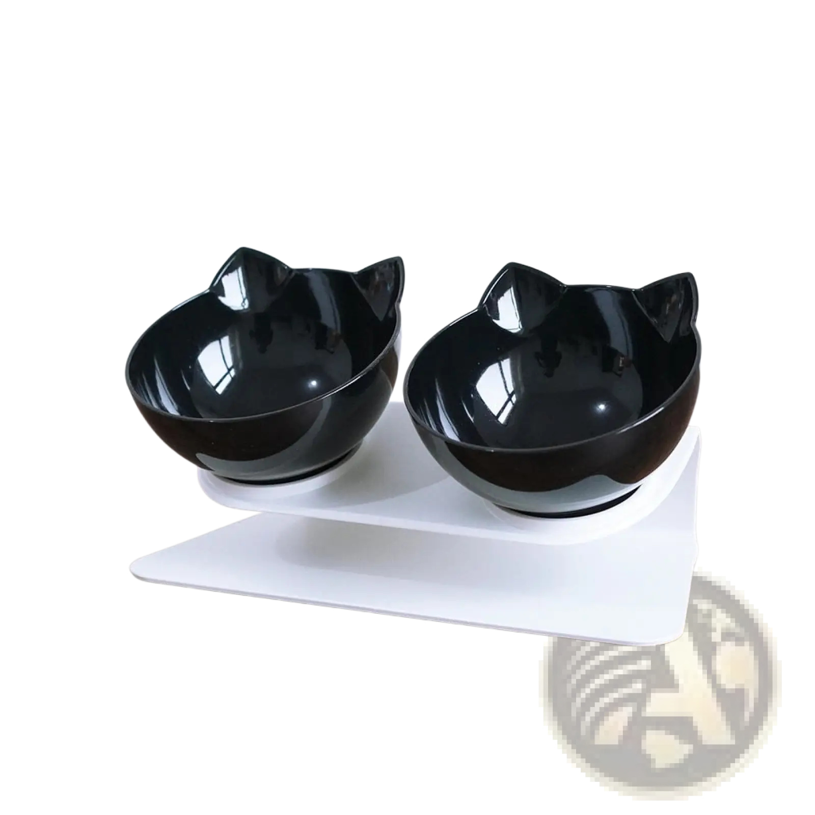 Black cat-shaped glossy ceramic elevated cat bowl tilted 15 degree double feeder stand for feeding pets