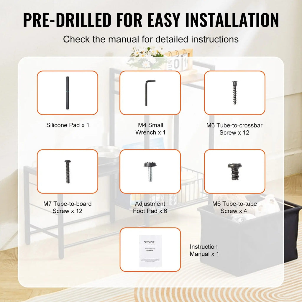 Black silicone pad for easy installation on elevated dog feeding station with storage for stability and protection
