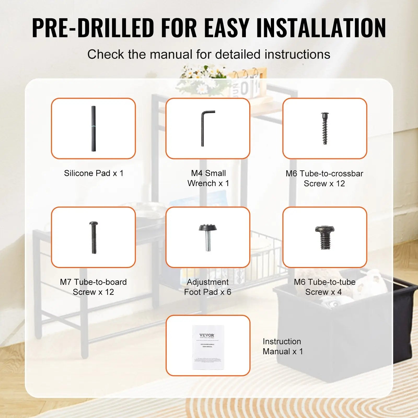 Black silicone pad for easy installation on elevated dog feeding station with storage for stability and protection