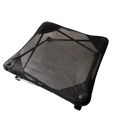 Elevated folding dog cot with black mesh fabric reinforced corners and metal legs for durable pet bed support