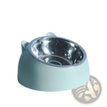 Elevated stainless steel cat bowl with tilt protection in mint green featuring a shiny stainless steel interior