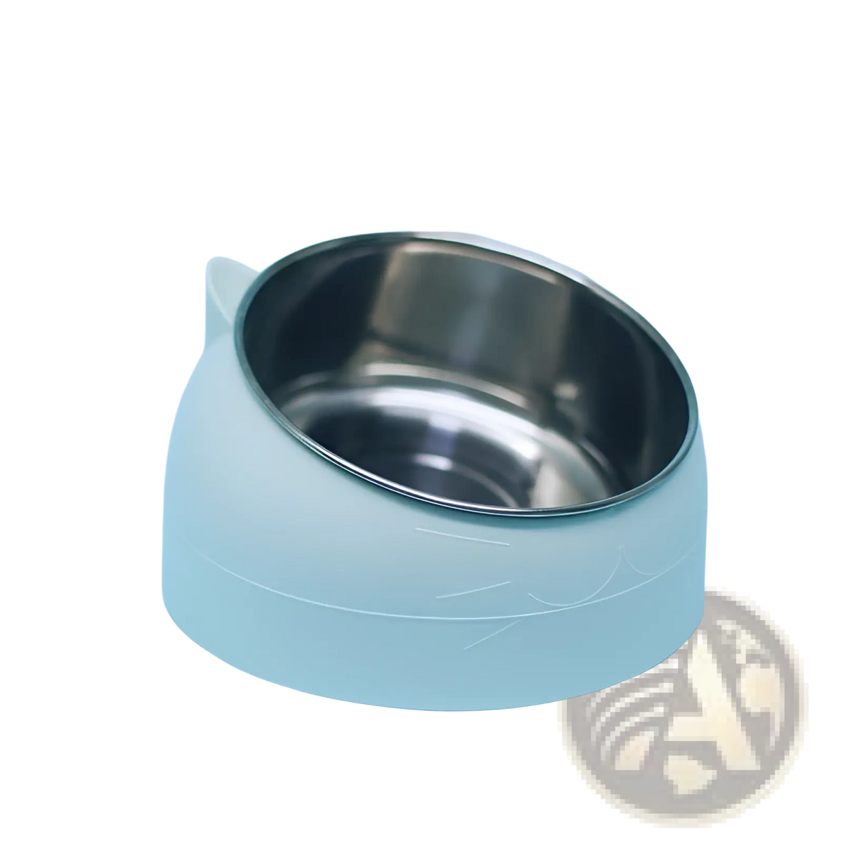 Light gray silicone elevated stainless steel cat bowl with tilt protection and cat ear-shaped handles