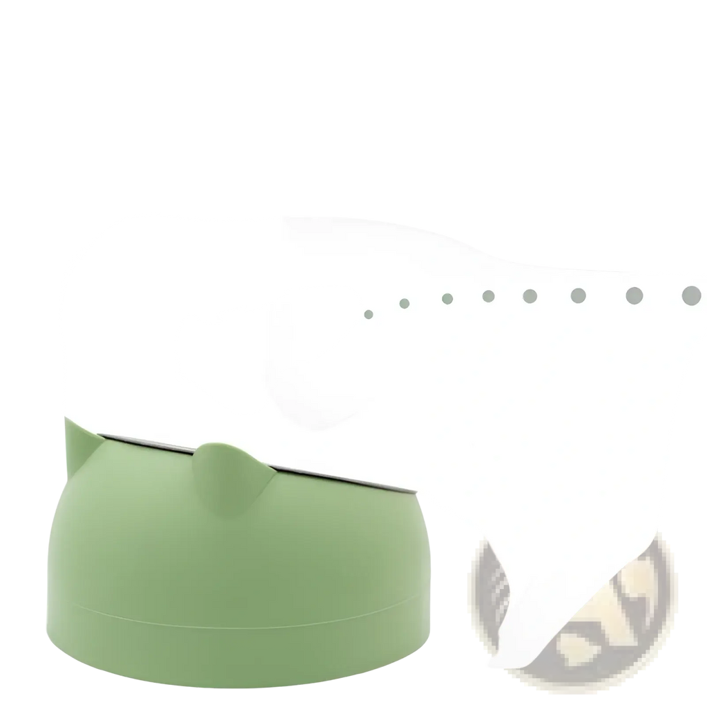 Light green elevated stainless steel cat bowl with 15-degree angled design for easy feeding and tilt protection