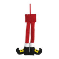 Red felt elf leg ornament with black boots and yellow buckles for christmas tree and door decoration