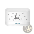 White ceramic elk flame humidifier diffuser with gray reindeer and snowflake design for christmas use