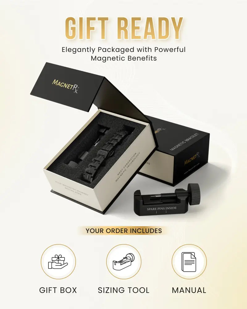 Ellipsemax men’s black surgical titanium magnetic bracelet with sleek modern design adjustable clasp and spare pins included