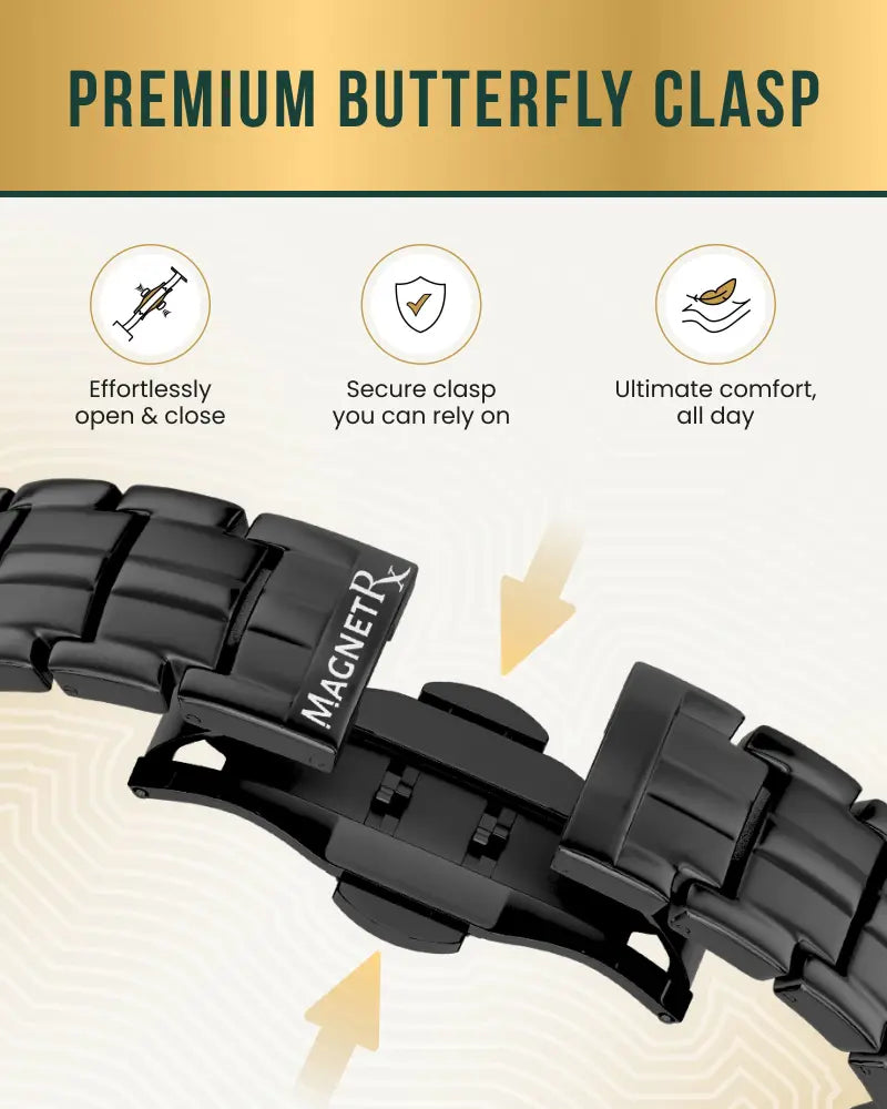 Ellipsemax men’s black surgical titanium magnetic bracelet with premium butterfly clasp and sleek interlocking links
