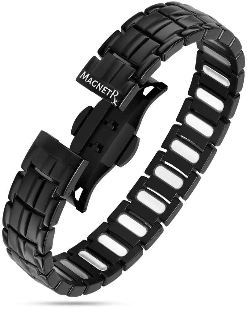 Ellipsemax men’s black surgical titanium magnetic bracelet with sleek interlocking links and polished finish