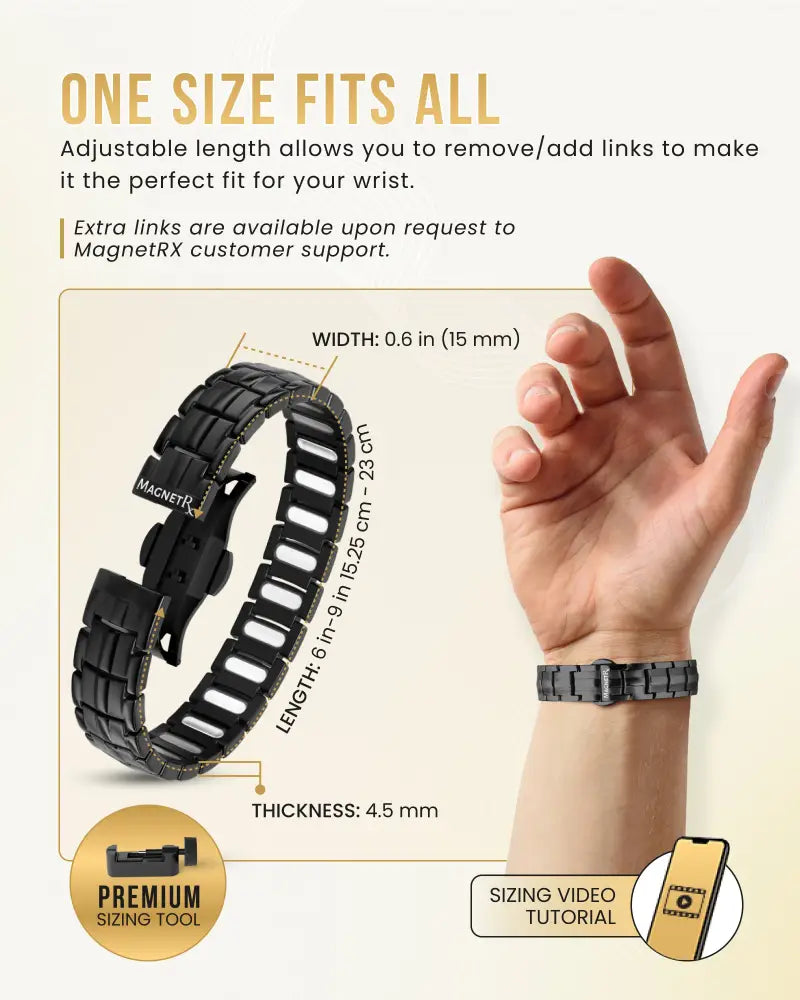 Ellipsemax men’s black surgical titanium magnetic bracelet with adjustable links and a sleek modern design