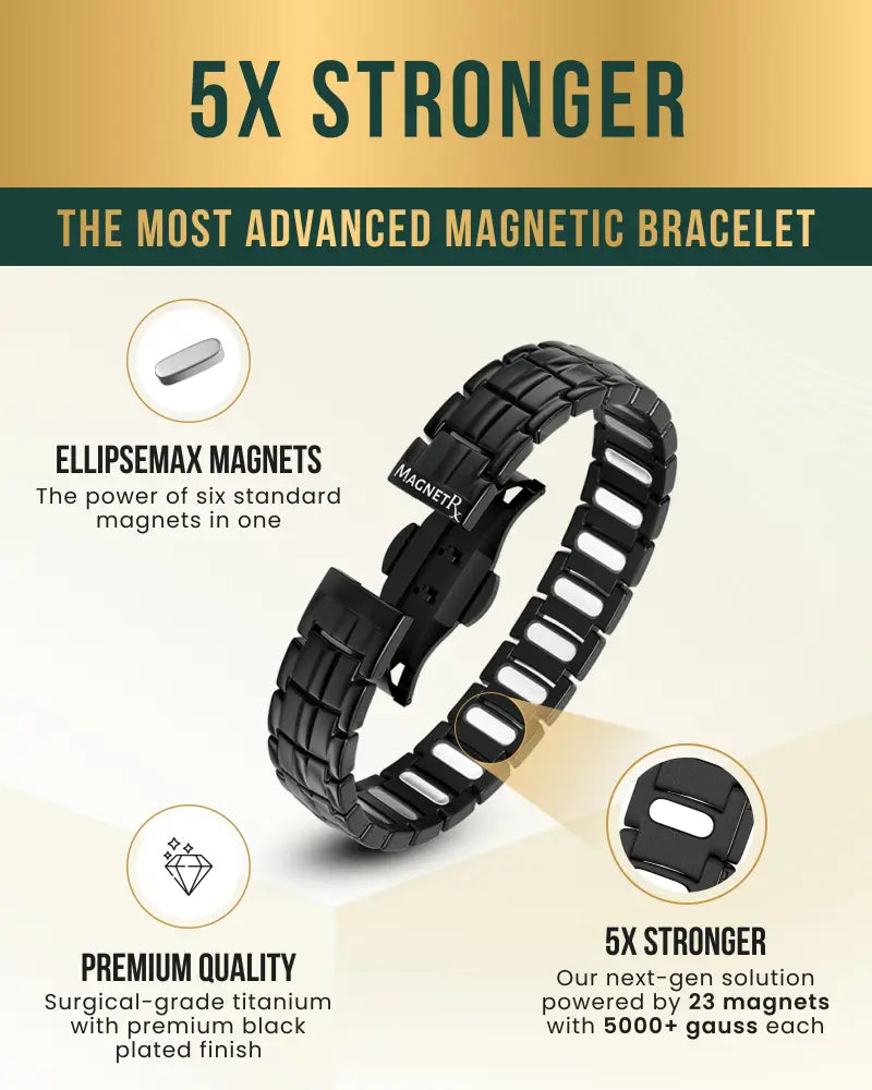 Ellipsemax men’s black magnetic bracelet made of surgical-grade titanium with a premium black plated finish